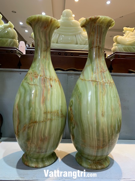 Cặp lục bình thu hút tài lộc ngọc onyx xanh 60cm
