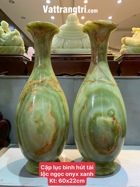 Cặp lục bình thu hút tài lộc ngọc onyx xanh 60cm
