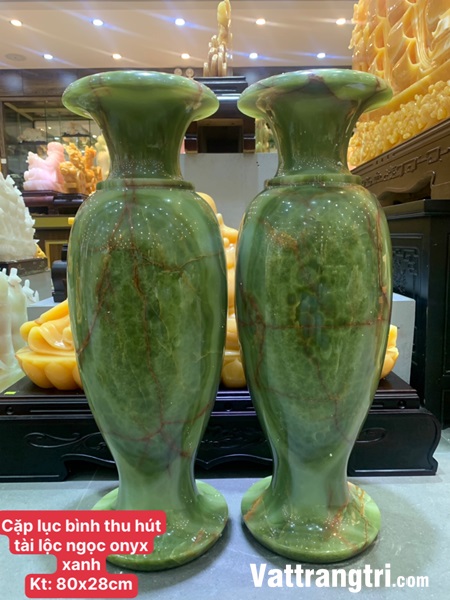 Cặp lục bình thu hút tài lộc ngọc onyx xanh 80cm