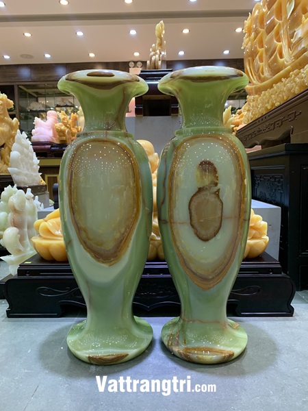 Cặp lục bình thu hút tài lộc ngọc onyx xanh 80cm