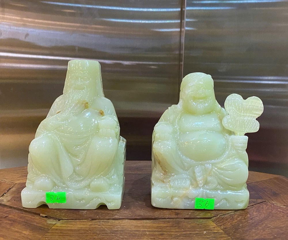 Cặp Thần tài thổ địa ngọc onyx xanh 15cm