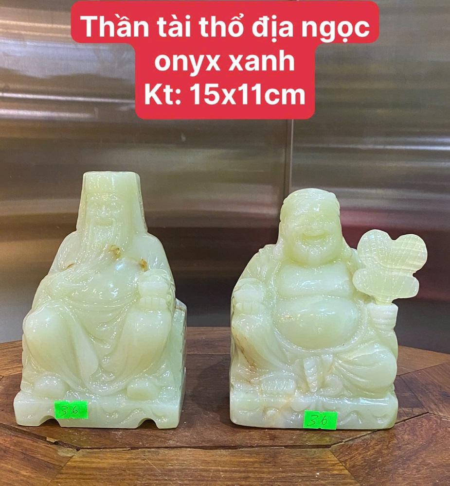 Cặp Thần tài thổ địa ngọc onyx xanh 15cm