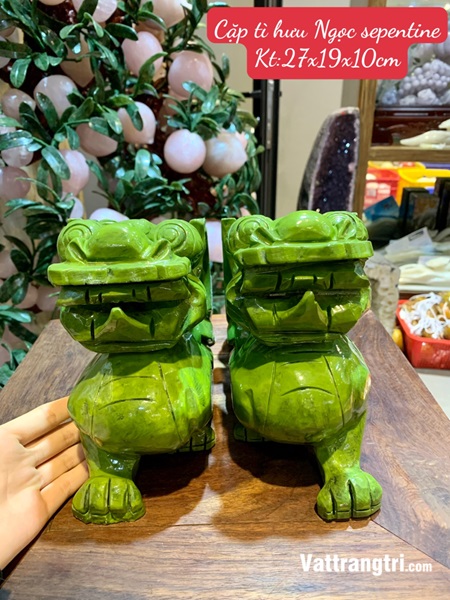 Cặp tượng Tì hưu Ngọc Sepentine 27cm