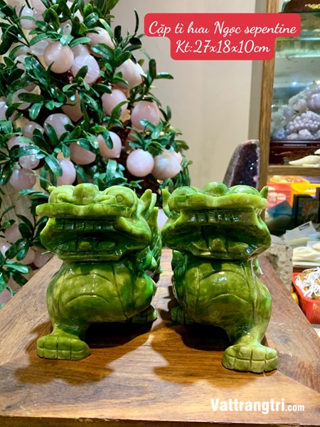 Cặp tượng Tì hưu Ngọc Sepentine 27cm