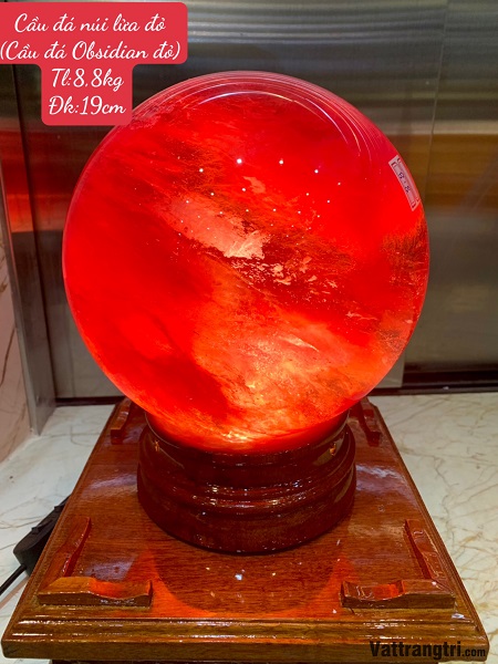 Cầu Đá Núi Lửa Đỏ Obsidian 19cm - Kèm Đế Điện
