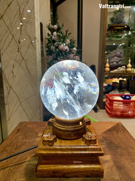 Cầu đá obisidian trắng 13cm