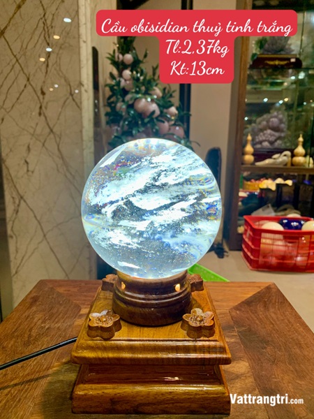 Cầu đá obisidian trắng 13cm