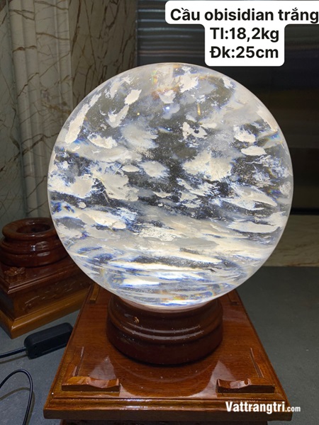Cầu đá obisidian trắng 25cm