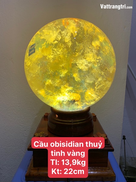 Cầu đá obisidian vàng 22cm