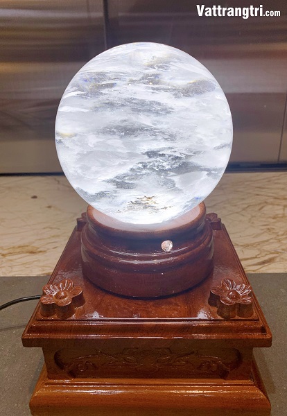 Cầu Đá Obsidian Trắng 13cm - Kèm Đế Điện