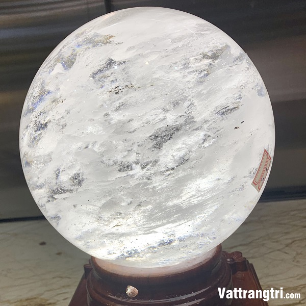 Cầu Đá Obsidian Trắng 18cm - Kèm Đế Điện