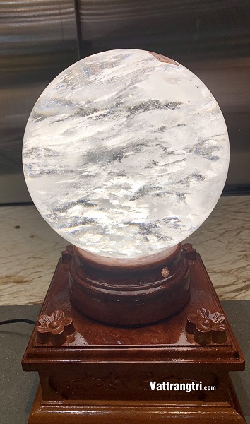 Cầu Đá Obsidian Trắng 18cm - Kèm Đế Điện