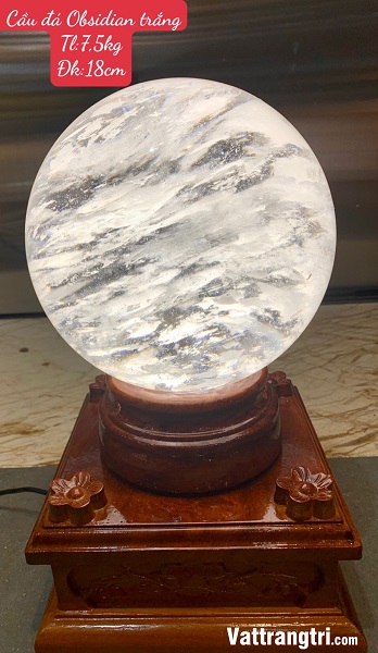 Cầu Đá Obsidian Trắng 18cm - Kèm Đế Điện