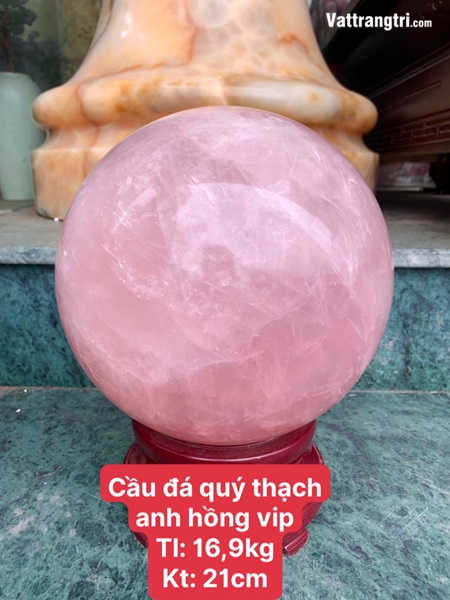 Cầu đá quý thạch anh hồng siêu vip 21cm