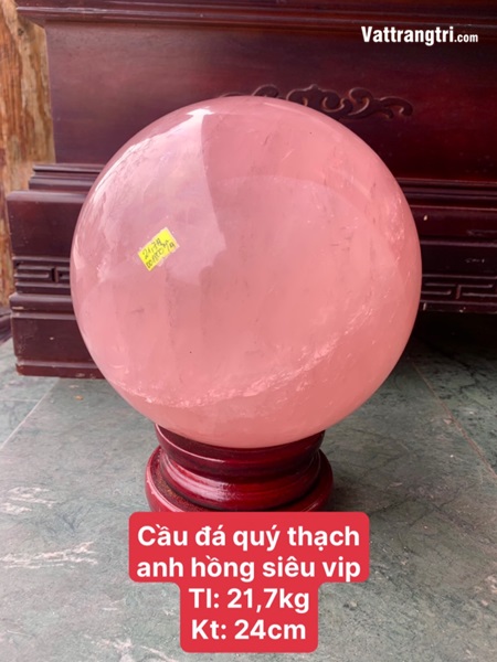 Cầu đá quý thạch anh hồng siêu vip 24cm