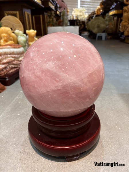 Cầu đá thạch anh Hồng 23cm Đế nỉ to