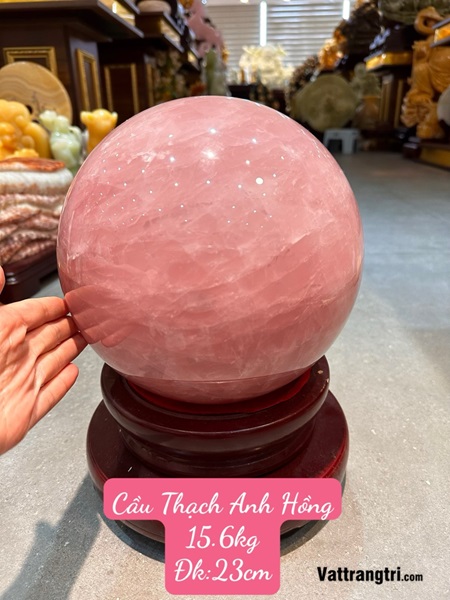 Cầu đá thạch anh Hồng 23cm Đế nỉ to