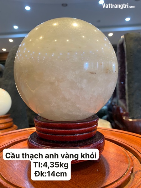 Cầu đá thạch anh vàng khói 14cm