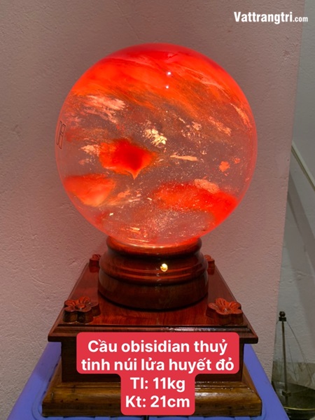 Cầu obisidian đá núi lửa huyết đỏ 21cm