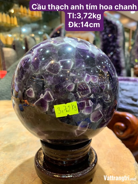 Cầu thạch anh tím hoa chanh 14cm