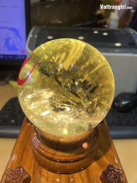 Cầu thạch anh vàng chữ Lộc 11.5cm