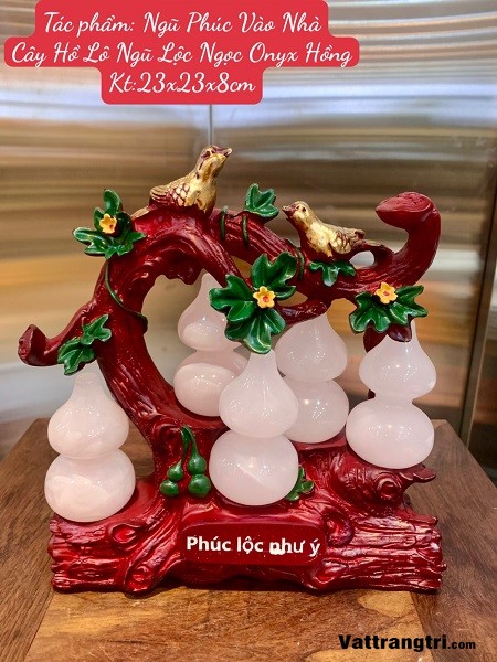 Cây Hồ Lô ngũ phúc Ngọc Onyx hồng 23cm