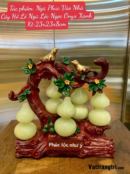 Cây Hồ Lô ngũ phúc Ngọc Onyx Xanh 23cm