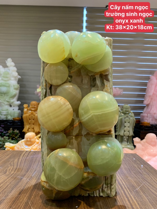 Cây Nấm Ngọc Trường Sinh Ngọc Onyx Xanh 38cm
