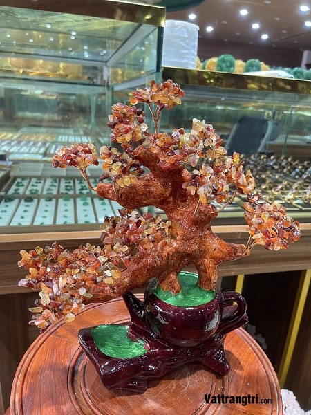 Cây tài lộc ấm xuyến ngọc mã não đỏ 35cm