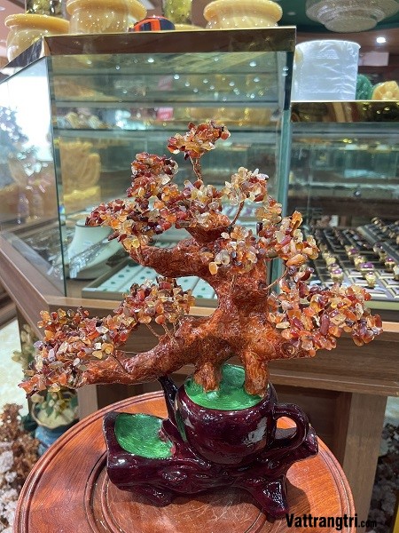 Cây tài lộc ấm xuyến ngọc mã não đỏ 35cm