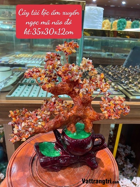 Cây tài lộc ấm xuyến ngọc mã não đỏ 35cm