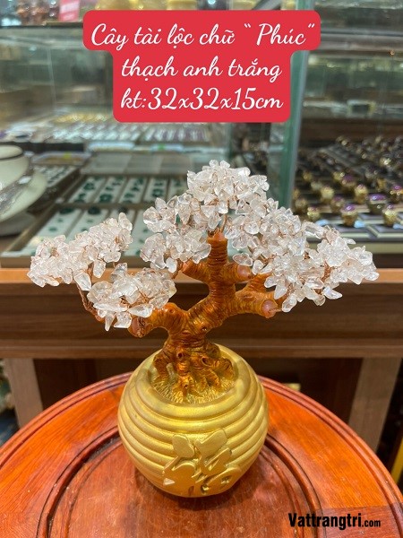 Cây tài lộc chữ “ Phúc” thạch anh trắng + mã não đỏ 32cm