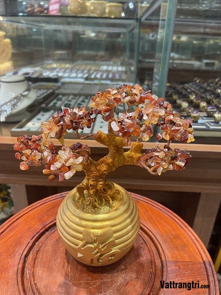 Cây tài lộc chữ “ Phúc” thạch anh trắng + mã não đỏ 32cm