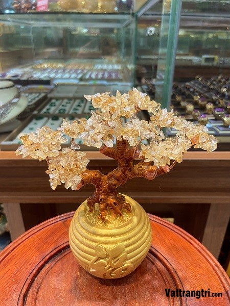 Cây tài lộc chữ “ Phúc” thạch anh trắng + mã não đỏ 32cm