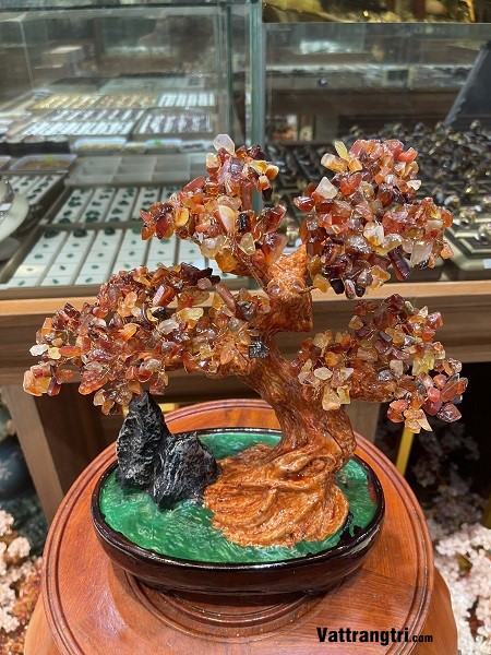 Cây tài lộc dáng núi thạch anh trắng , hồng, mã não 30cm