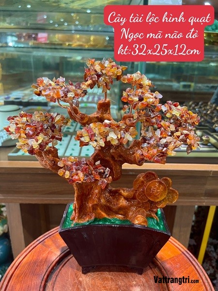 Cây tài lộc hình quạt Ngọc mã não đỏ 32cm