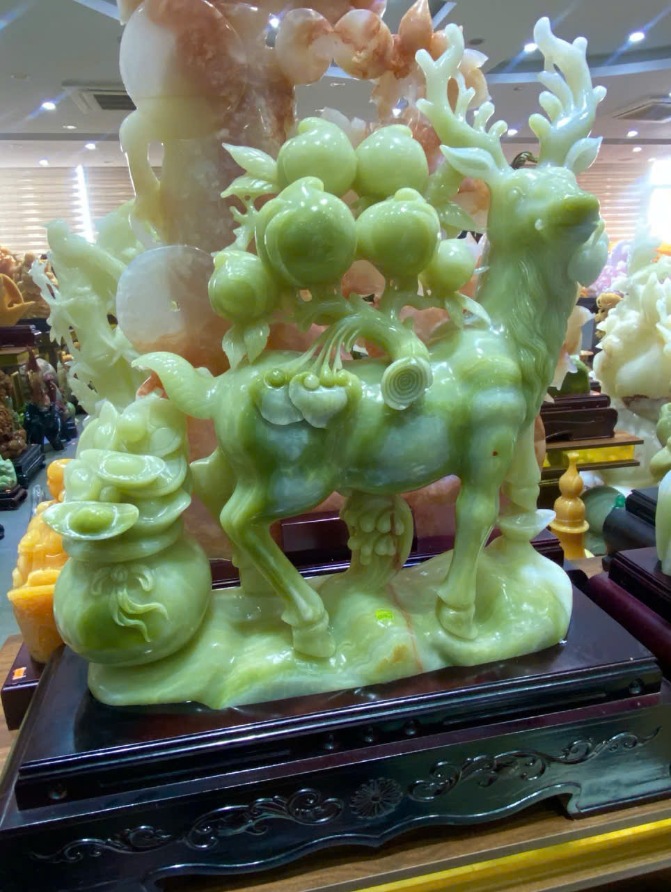 Hươu Trường Thọ Ngọc Onyx Xanh Lục Bảo Cát Tường, Phúc Thọ An Yên Bền Vững Tài Vận