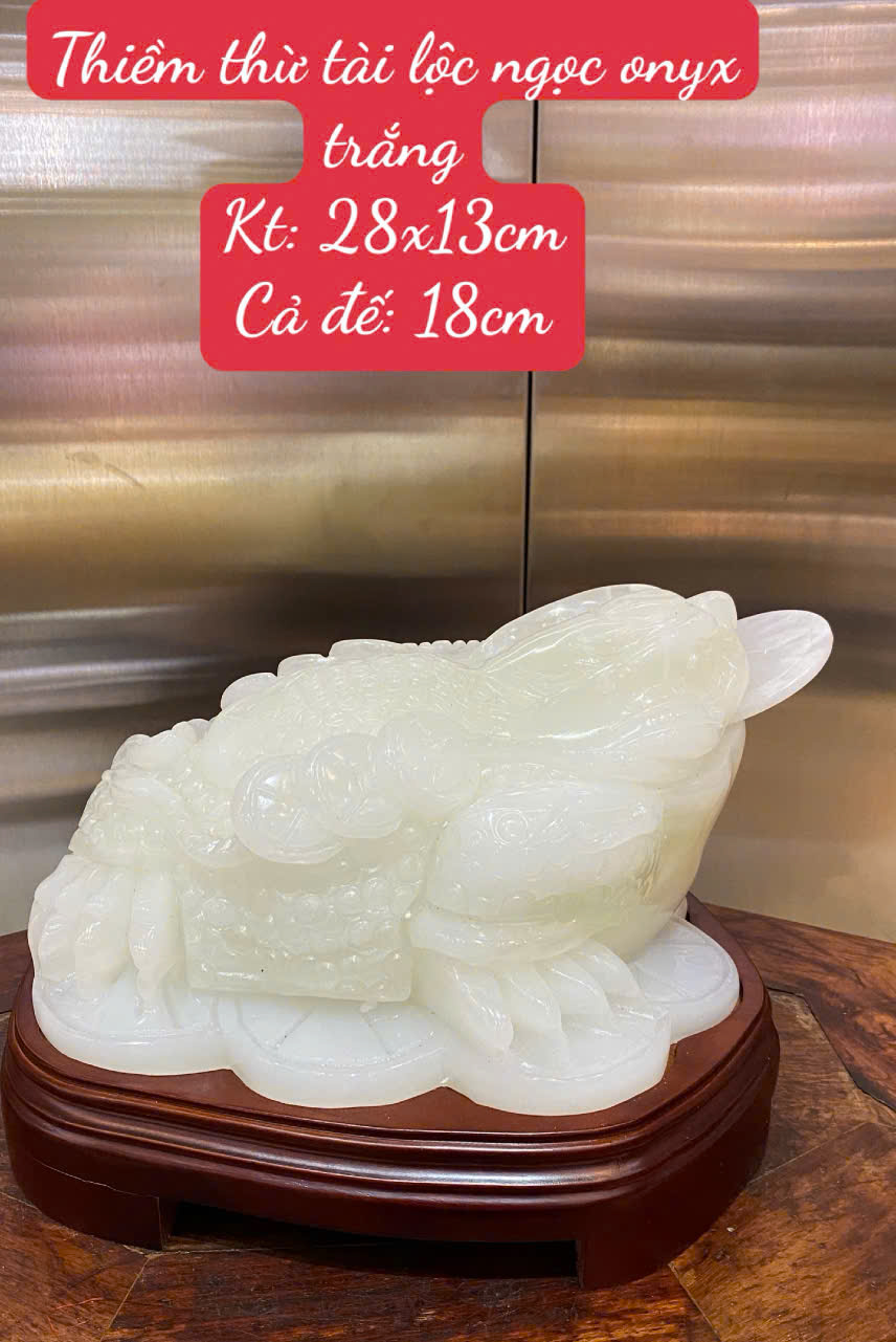 Thiềm Thừ Tài Lộc Ngọc Onyx Trắng Bạch Ngọc Cát Tường, Trấn Tụ Tiền Tài Gia Đạo An Yên