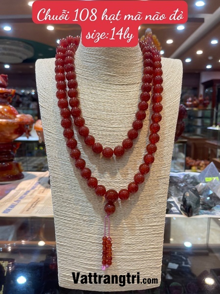 Chuỗi 108 hạt đá mã não đỏ 14ly