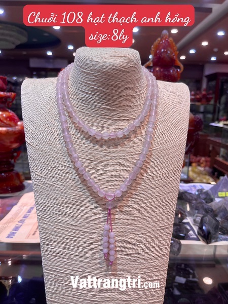 Chuỗi 108 hạt đá thạch anh hồng 8ly