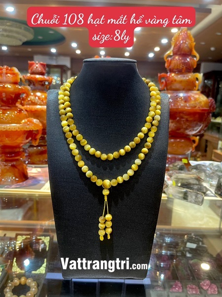 Chuỗi 108 hạt mắt hổ vàng tâm 8ly