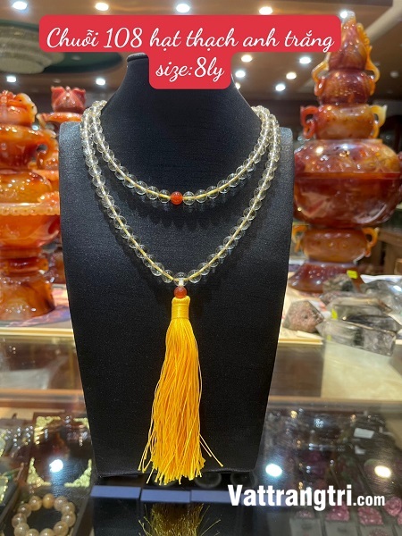 Chuỗi 108 tràng hạt thạch anh trắng 8ly