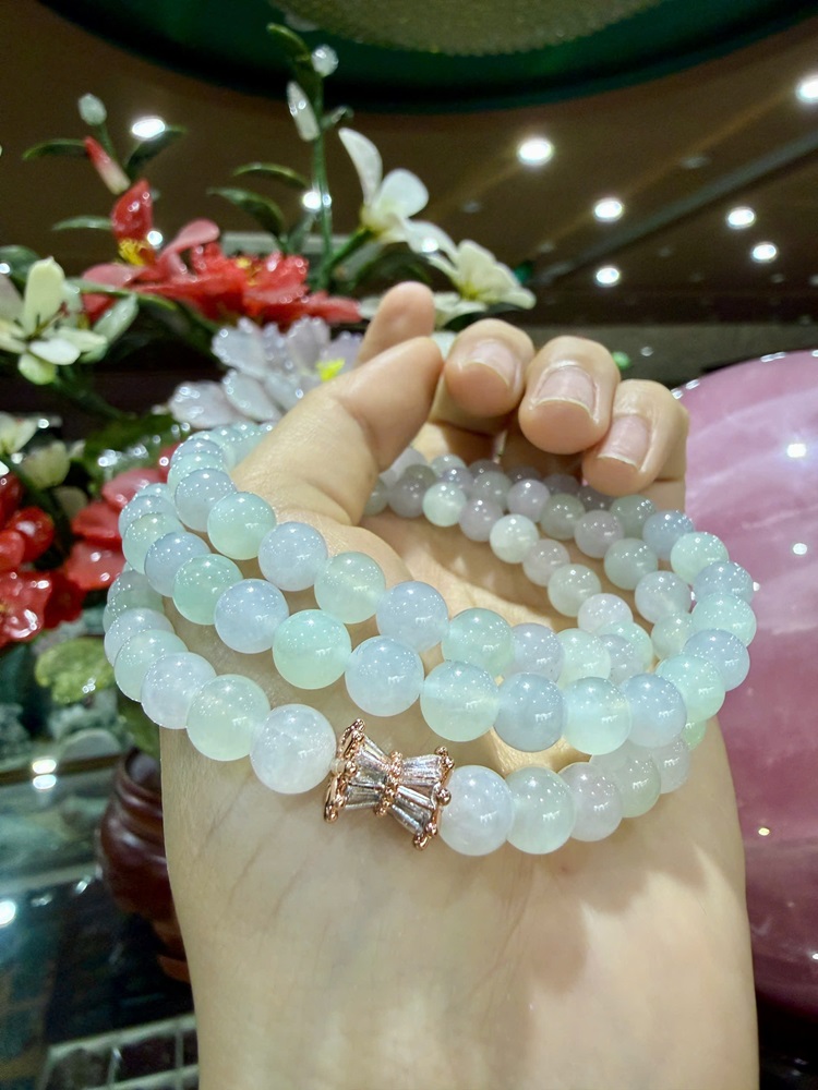 Chuỗi Quấn 3 Ngọc Phỉ Thuý Cao Băng Type A 7.4ly