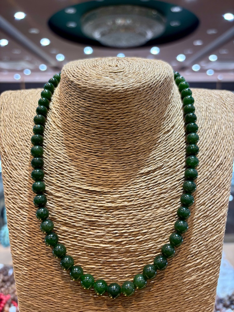 Chuỗi Vòng Cổ Ngọc Bích Xanh 8ly (Kèm Giấy Kiểm Định)