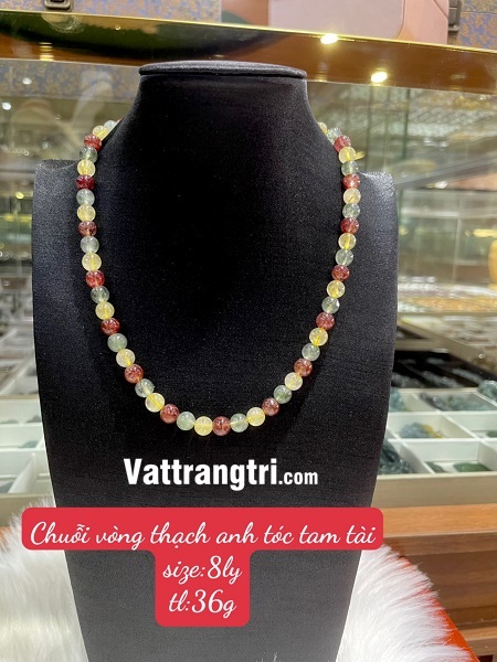Chuỗi vòng đá quý thạch anh tóc tam tài 8ly