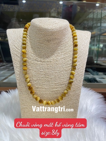 Chuỗi vòng đá mắt hổ vàng tâm 8ly