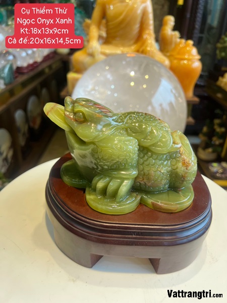 Linh vật Cụ Thiềm Thừ Ngọc Onyx Xanh 20cm