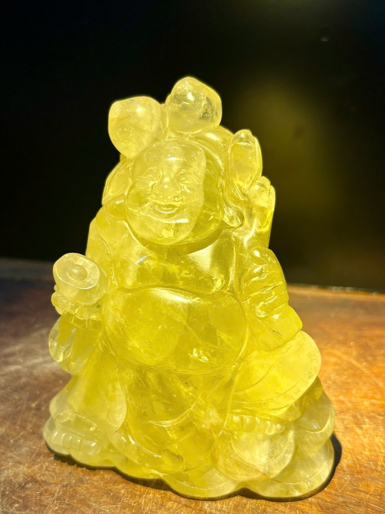 Cụ Thần Tài Di Lặc Thạch Anh Vàng 11,5cm