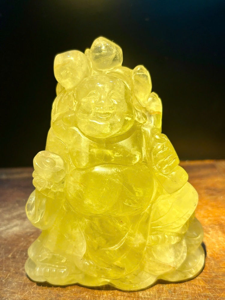 Cụ Thần Tài Di Lặc Thạch Anh Vàng 11,5cm