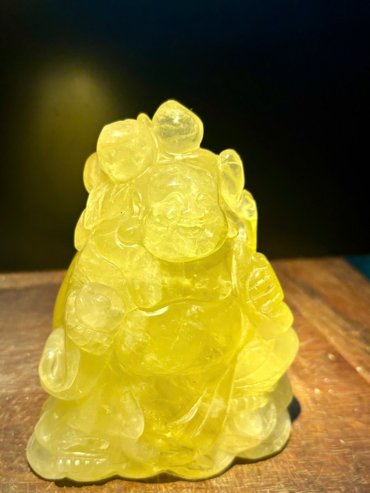 Cụ Thần Tài Di Lặc Thạch Anh Vàng 11,5cm